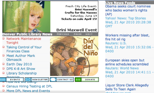 Screenshot of center of DPL website home page.